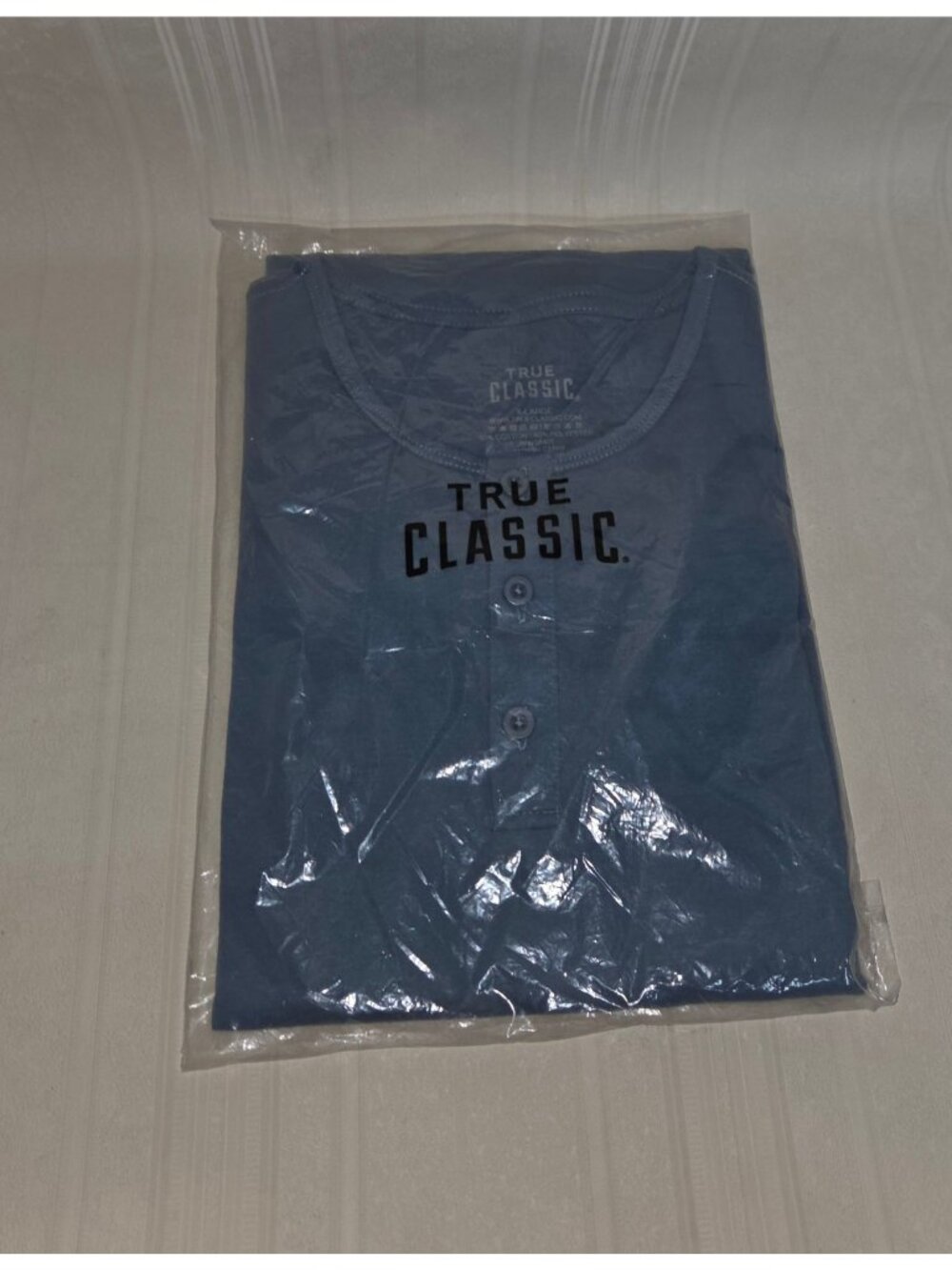 True Classic Henley T-Shirt Blue Stone Short Sleeve Button Neck Tee Size XL NEW.